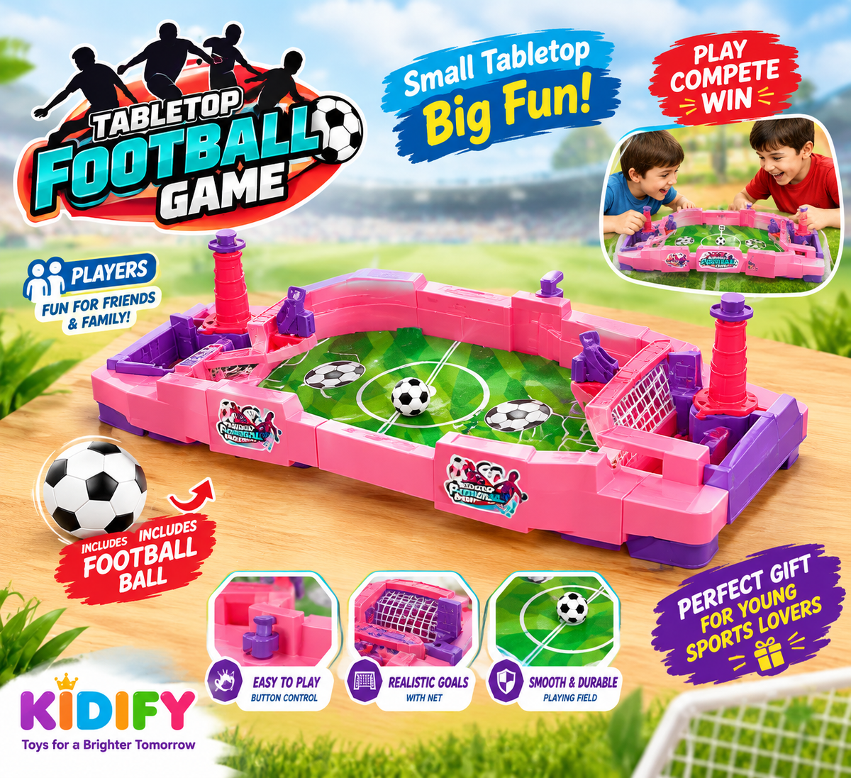 **Product Title:**  Tabletop Football Game for Kids | Mini Soccer Board Game – KIDIFY