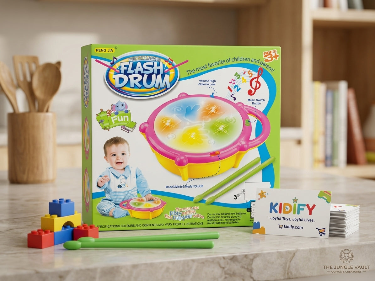 Multicoloured Flash Drum Toy for Toddlers – Electric Musical Drum Set with Flashing Lights & Sound Modes