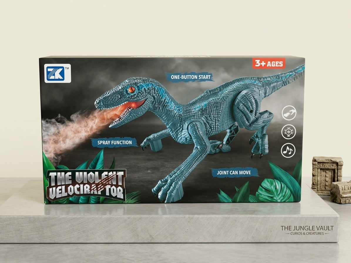 Remote Control Velociraptor Dinosaur Toy – Walking RC Dino with Smoke Spray Effect, Lights & Roaring Sounds