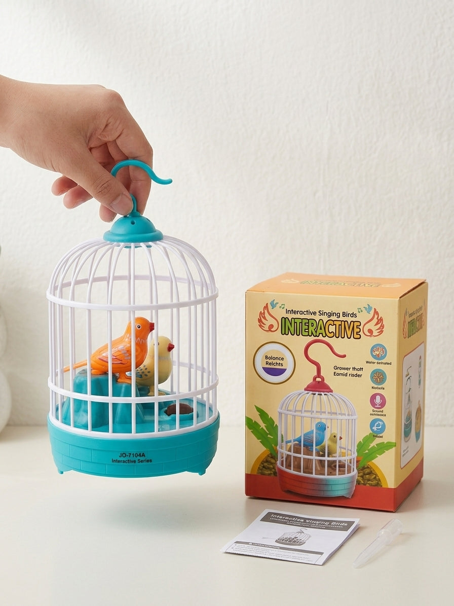 Interactive Sound & Voice Control Singing Birds in Cage Toy – Dual Electronic Chirping Birds with Hanging Hook