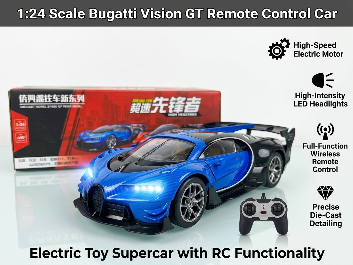 1:32 Scale Bugatti Vision Gran Turismo Diecast Sports Car – Pull-Back Toy Car with Opening Doors, Lights & Sound