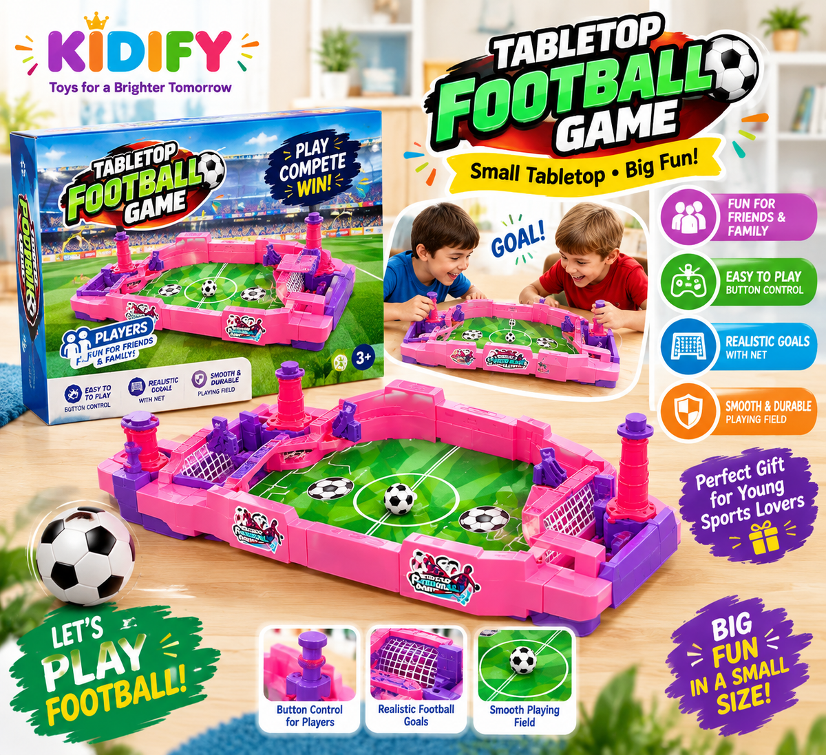 **Product Title:**  Tabletop Football Game for Kids | Mini Soccer Board Game – KIDIFY