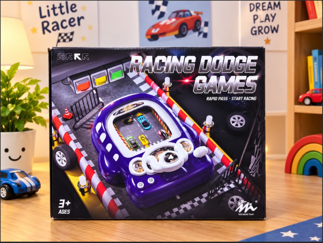 Interactive Kids Racing Dodge Game Console with Steering Wheel & Light/Sound Effects – Mechanical Arcade Car Adventure Toy for Ages 3+