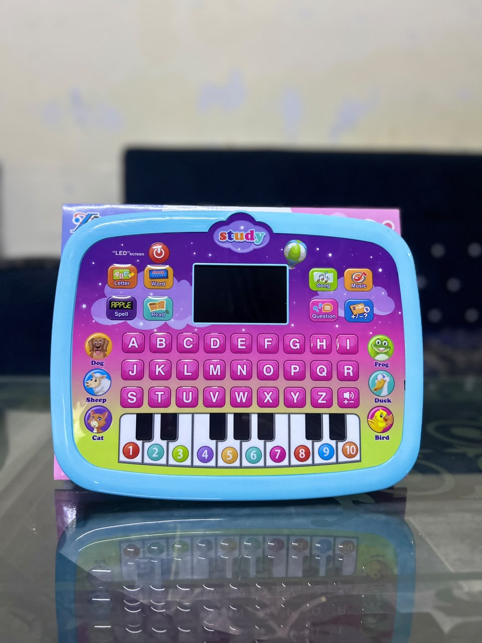 Kids Pink Educational Computer Toy Tablet – Interactive LED Study Machine with Alphabet, Numbers, Piano & Quiz Modes