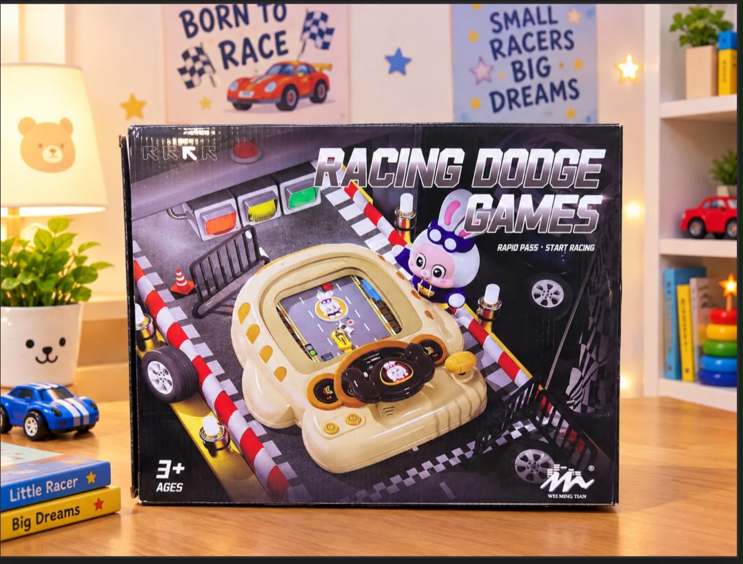 Interactive Kids Racing Dodge Game Console with Steering Wheel & Light/Sound Effects – Mechanical Arcade Car Adventure Toy for Ages 3+
